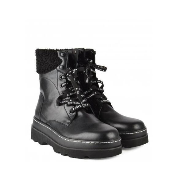 Ash Siberia Faux Fur & Leather Black Women's Combat Boots - NWT Size 7 - Picture 1 of 13